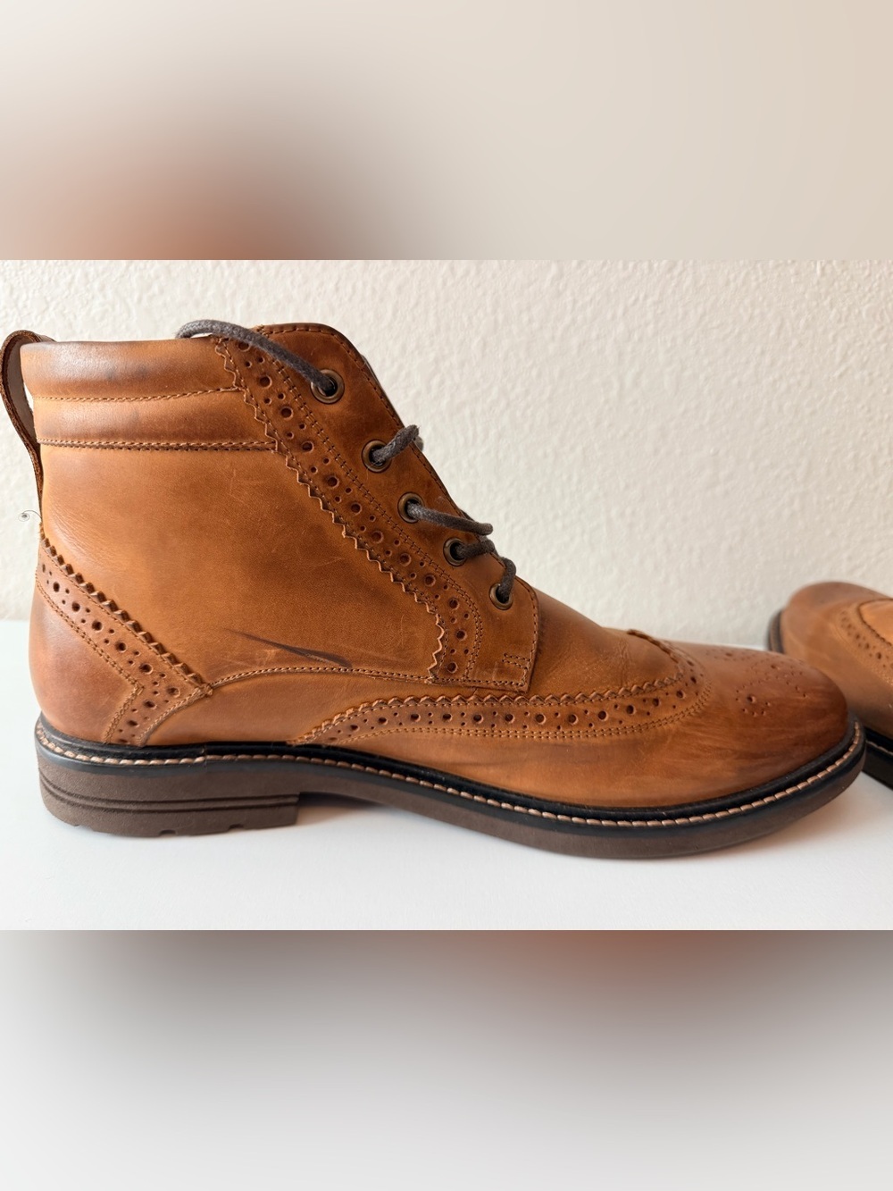 Nunn Bush Odell II Men’s 11 Tan Crazy Horse Leather Wingtip Boots - Picture 9 of 12